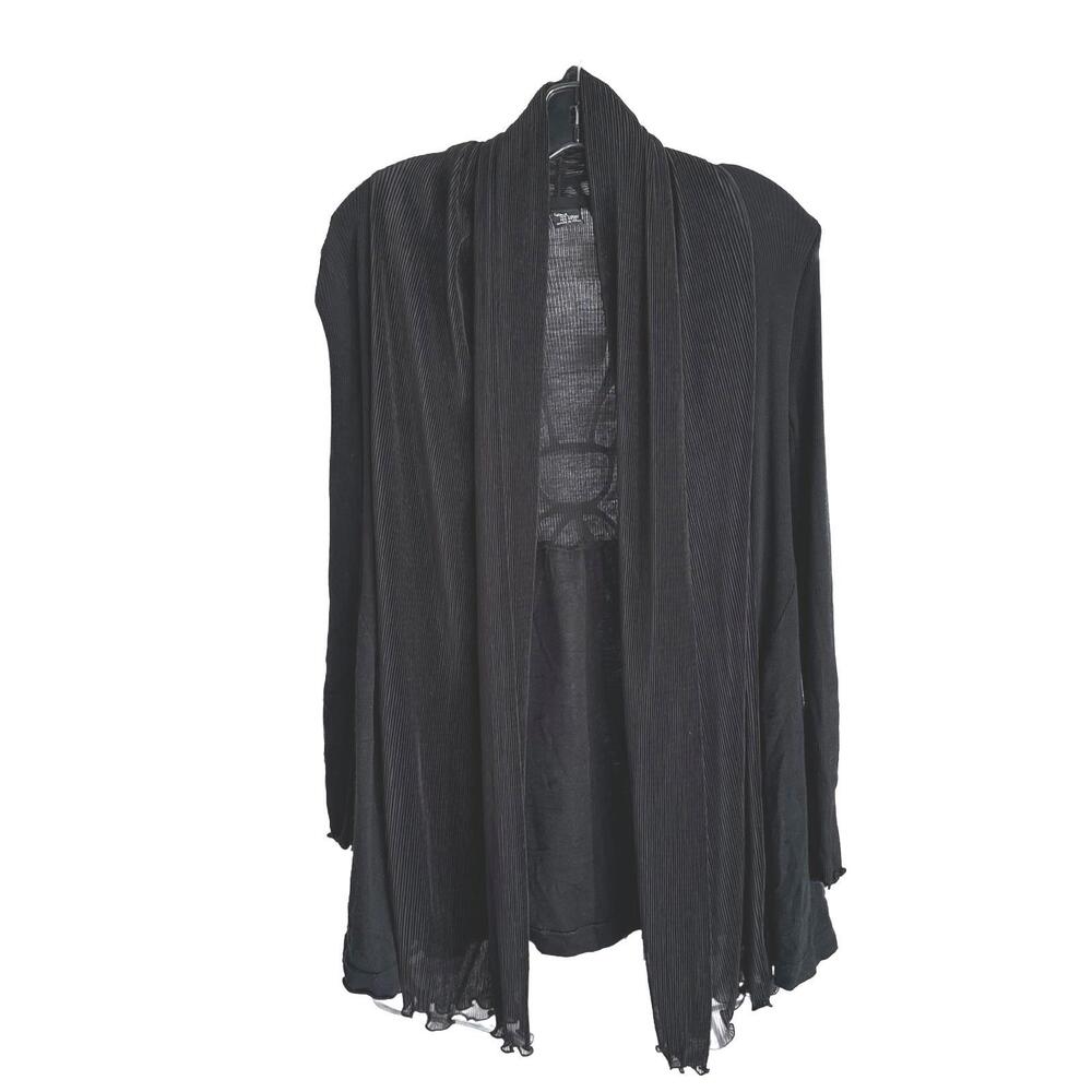 Oscalito Black Asymmetrical Ribbed Wool and Silk Women's Open Cardigan - Size 3